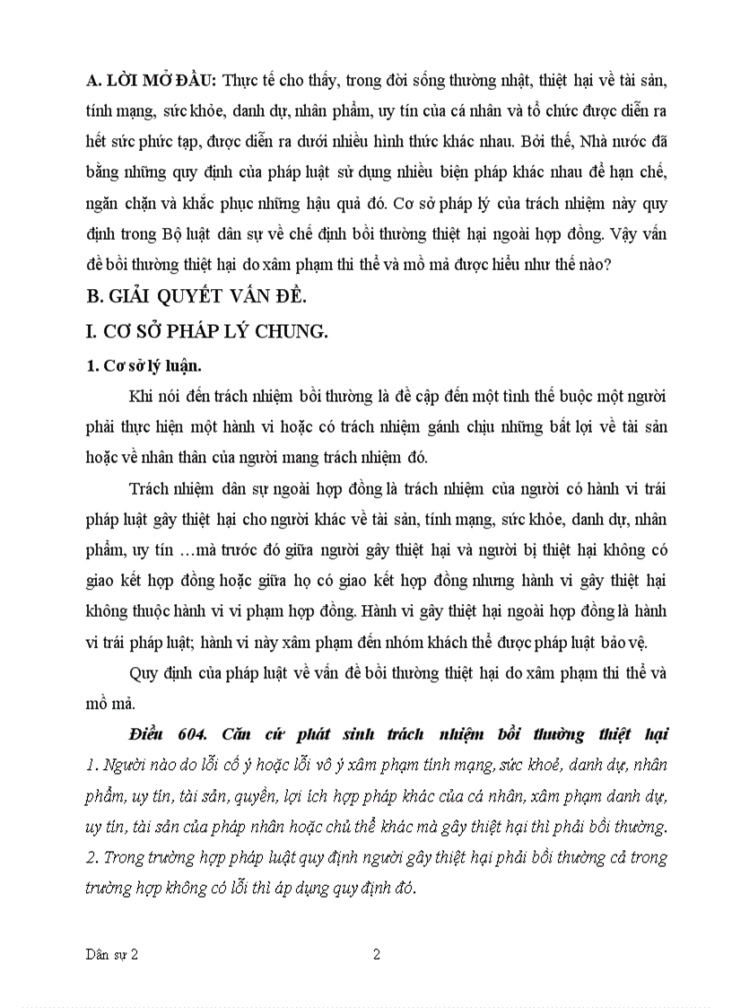 image for page Bài tập học kì dân sự 2 bồi thường thiệt hại do xâm phạm thi thể mồ mả