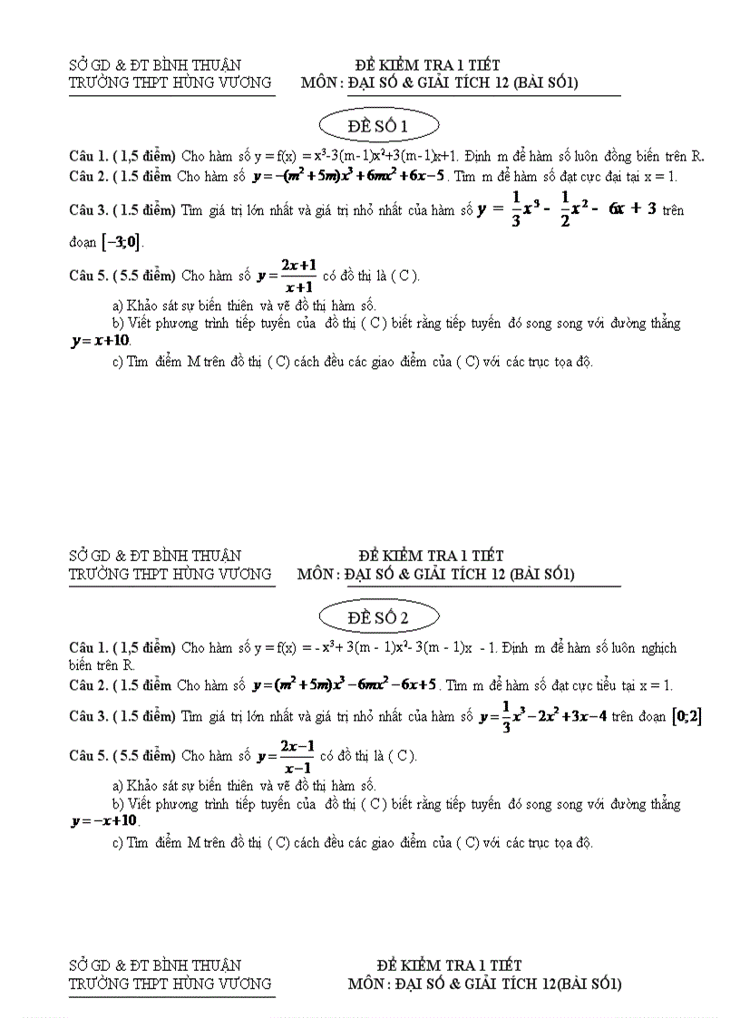 image for page Đề kiểm tra lớp 12 môn toán chủ đề ứng dụng đạo hàm để khảo sát và vẽ đồ thị hàm số