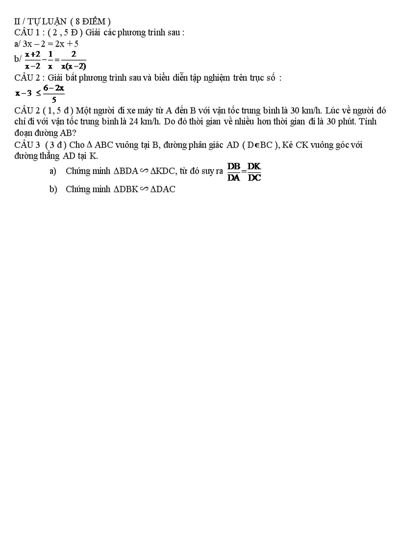 image for page Đề thi lại học kì 2 môn toán 8 thời gian 90 phút