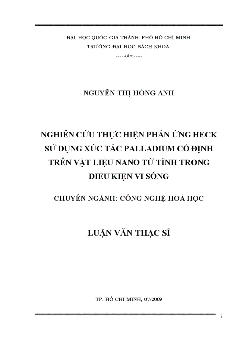image for page Nghiên cứu thực hiện phản ứng Heck sử dụng xúc tác Palladium cố định trên vật liệu Nano từ tính trong điều kiện vi sóng