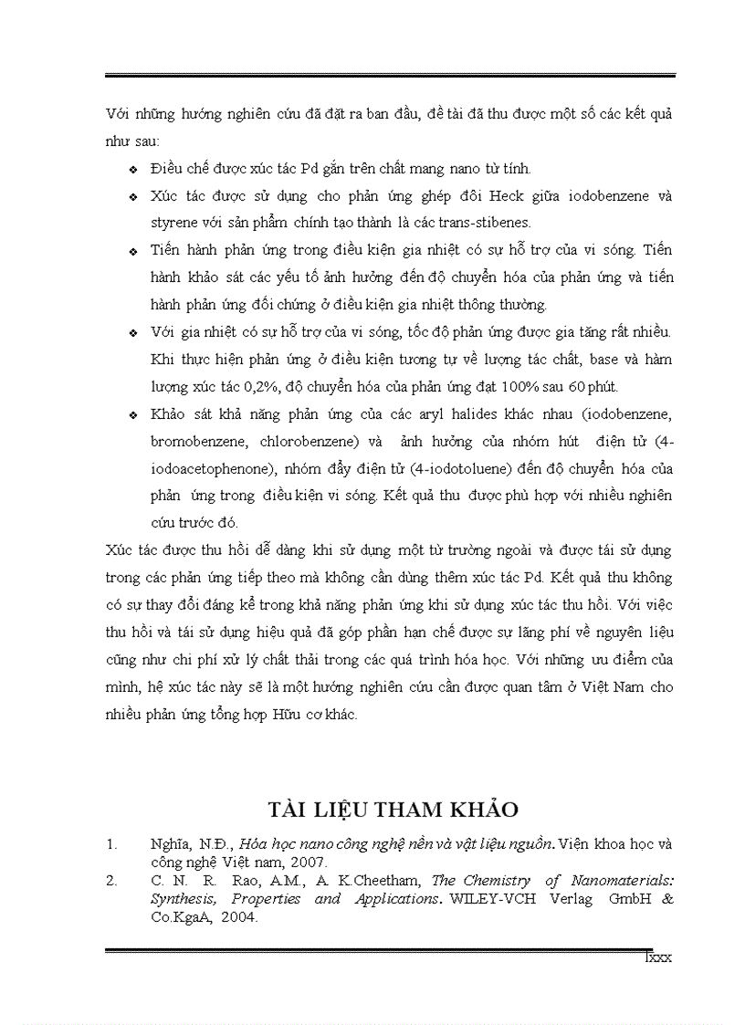image for page Nghiên cứu thực hiện phản ứng Heck sử dụng xúc tác Palladium cố định trên vật liệu Nano từ tính trong điều kiện vi sóng