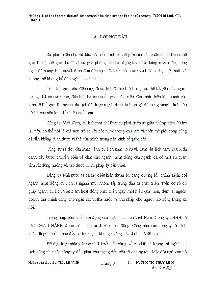 Những giải pháp nâng cao hiệu quả hoạt động của bộ phận hướng dẫn viên của công ty TNHH lữ hành GIA KHÁNH