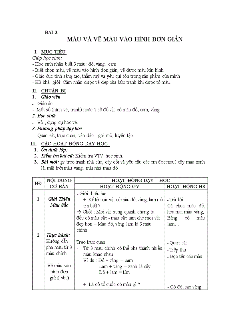 image for page Mĩ thuật MÀU VÀ VẼ MÀU VÀO HÌNH ĐƠN GIẢN