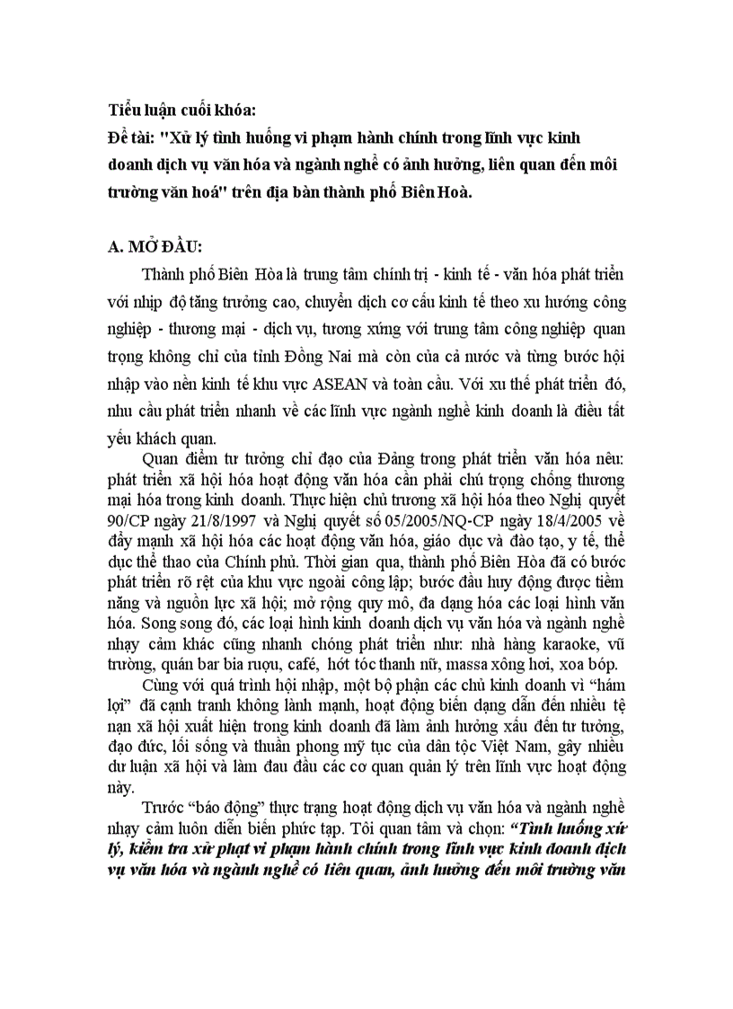 image for page Xử lý tình huống vi phạm hành chính trong lĩnh vực kinh doanh dịch vụ văn hóa và ngành nghề có ảnh hưởng liên quan đến môi trường văn hoá trên địa bàn thành phố Biên Hoà