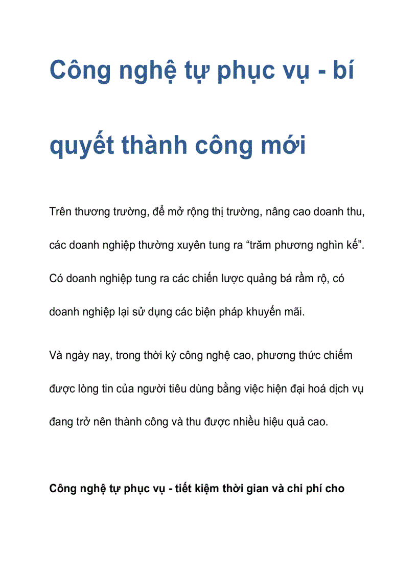 image for page Công nghệ tự phục vụ bí quyết thành công mới