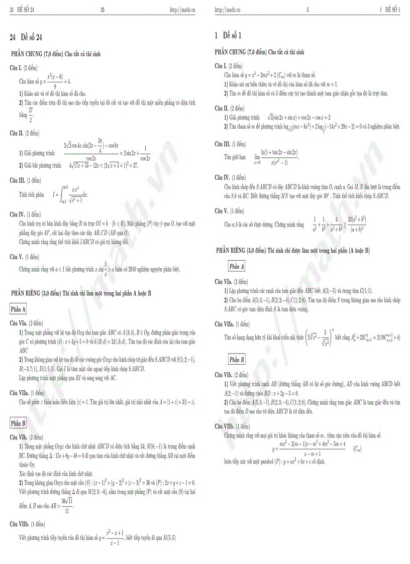 image for page Tuyển tập 24 đề luyện thi đại học