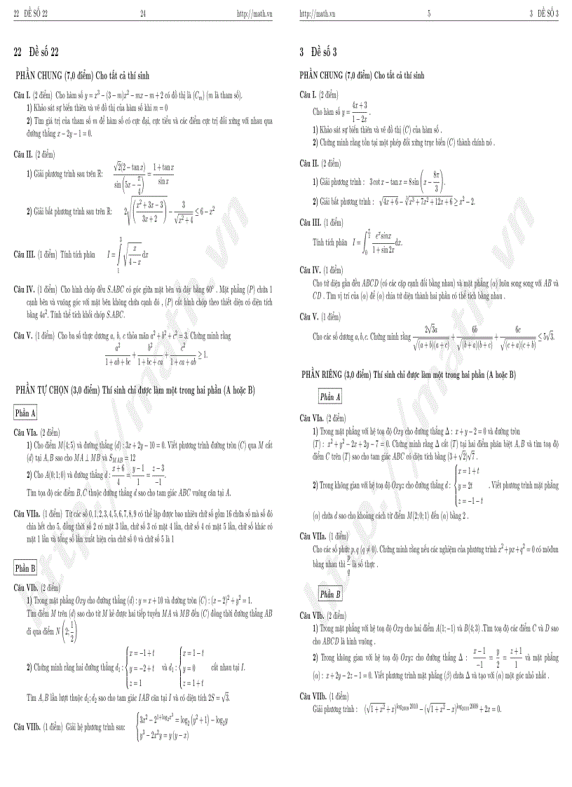 Tuyển tập 24 đề luyện thi đại học