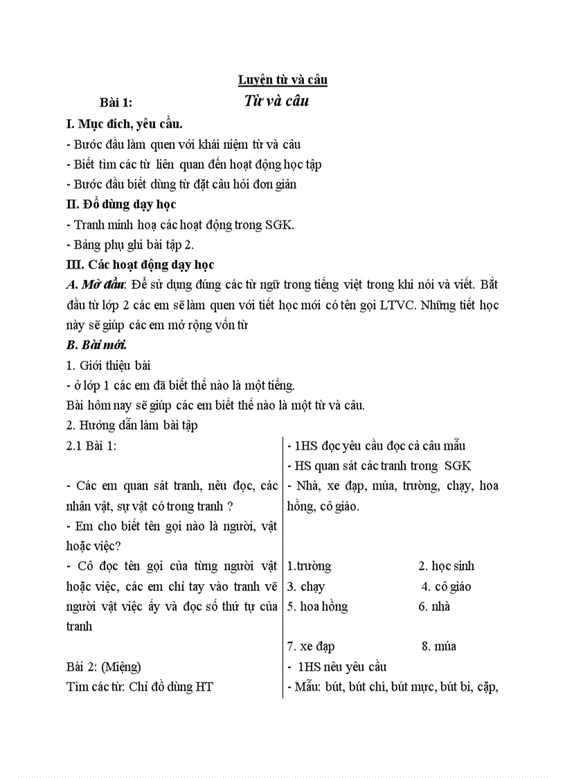 image for page Luyện từ và câu Từ và câu