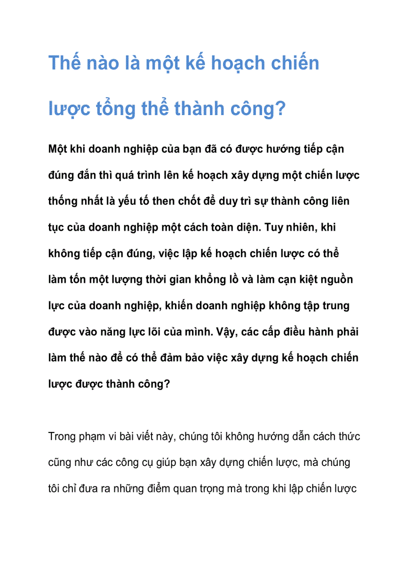 image for page Thế nào là một kế hoạch chiến lược tổng thể thành công