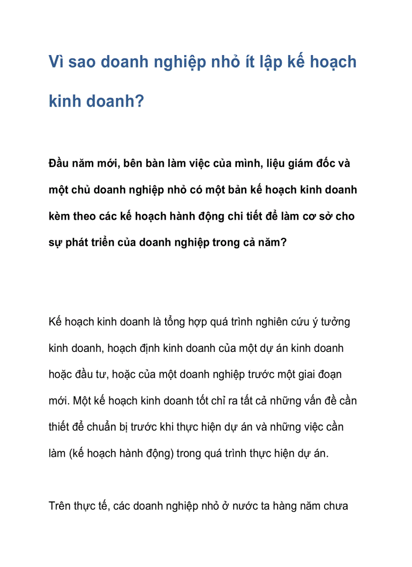image for page Vì sao doanh nghiệp nhỏ ít lập kế hoạch kinh doanh