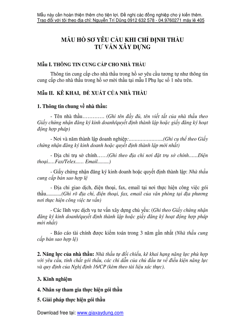 image for page Mẫu hồ sơ mời thầu tư vấn xây dựng