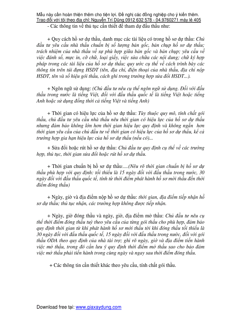 image for page Mẫu hồ sơ mời thầu tư vấn xây dựng