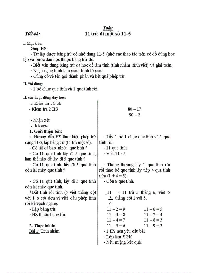 image for page Toán 11 trừ đi một số 11 5