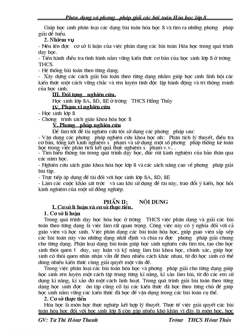 image for page Phân dạng và phương pháp giải các bài toán Hóa học lớp 8