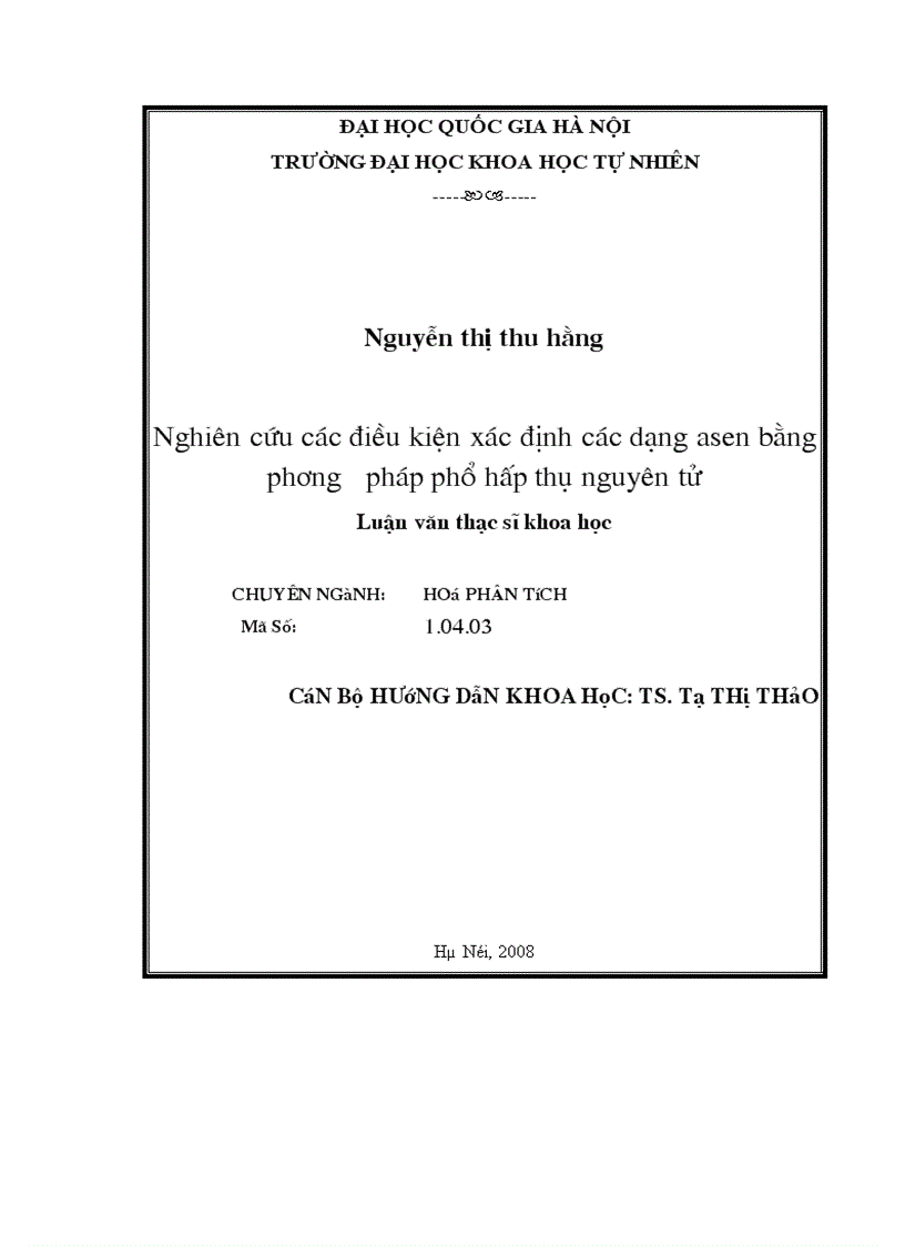 image for page Nghiên cứu các điều kiện xác định các dạng asen bằng phương pháp phổ hấp thụ nguyên tử