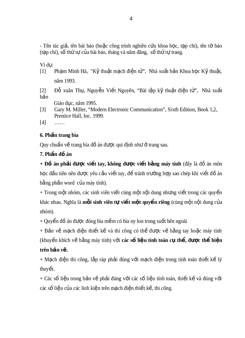 Các qui định chung về nội dung và hình thức đồ án môn học kỹ thuật mạch điện tử