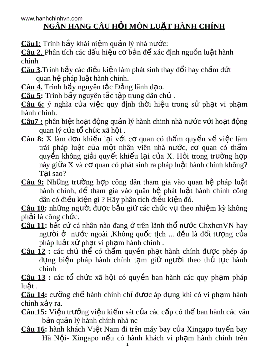 image for page Ngân hàng câu hỏi môn luật hành chính
