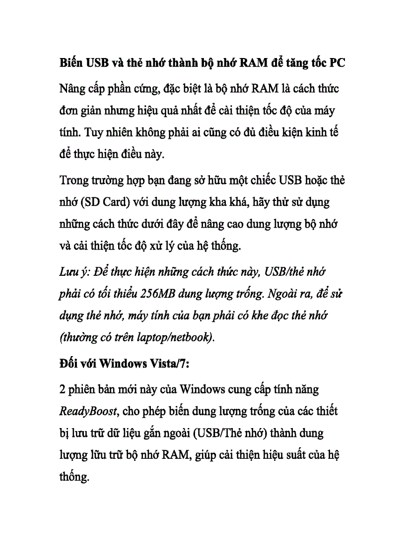 image for page Biến USB thành bộ nhớ RAM để tăng tốc PC
