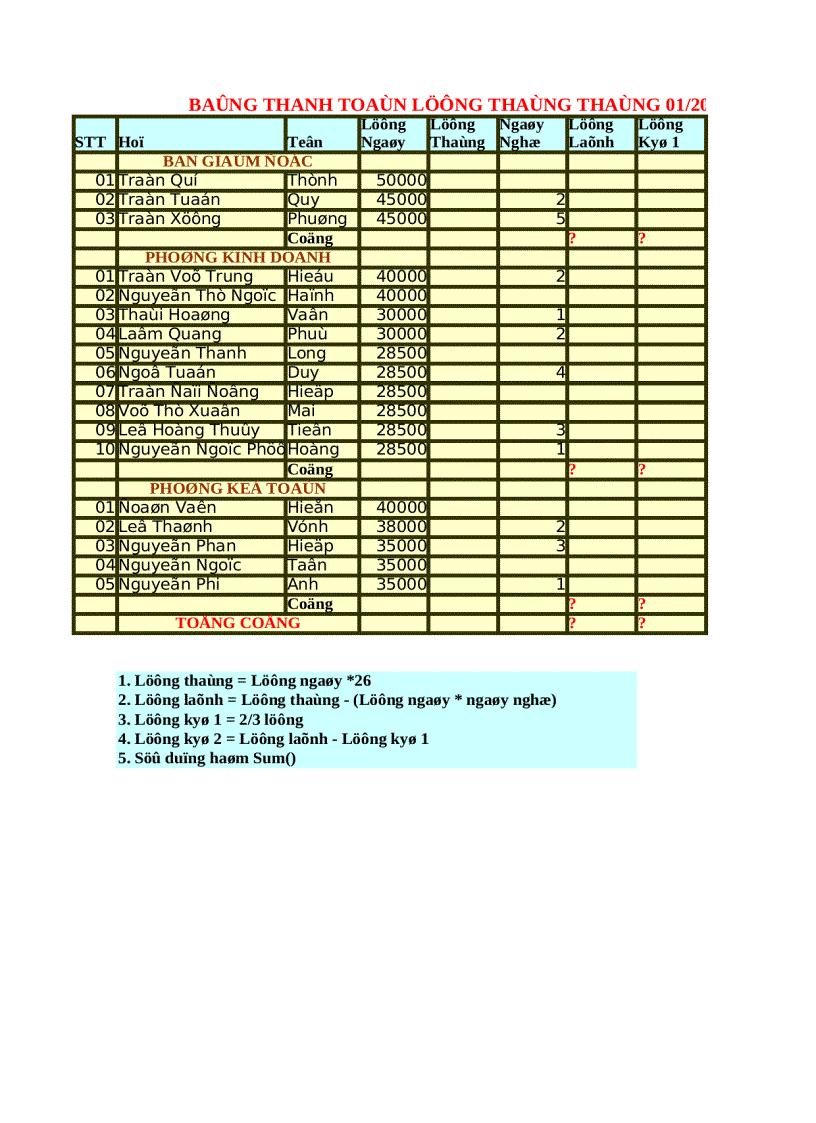 image for page Bài tập Microsoft office Excel nâng cao Bài số 1