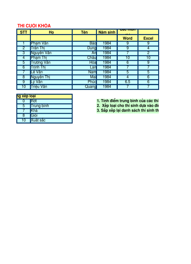 image for page Bài tập Microsoft office Excel nâng cao Bài số 3