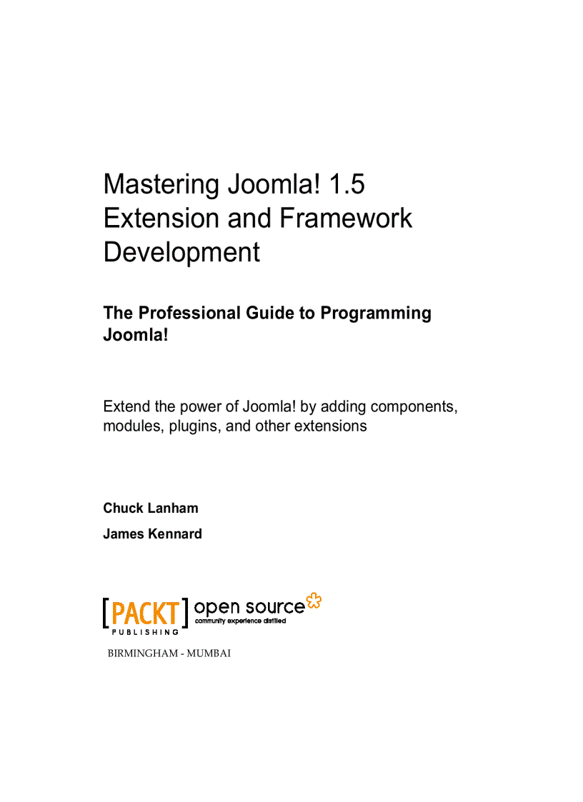 image for page Mastering Joomla 1 5 Extension and Framework Development