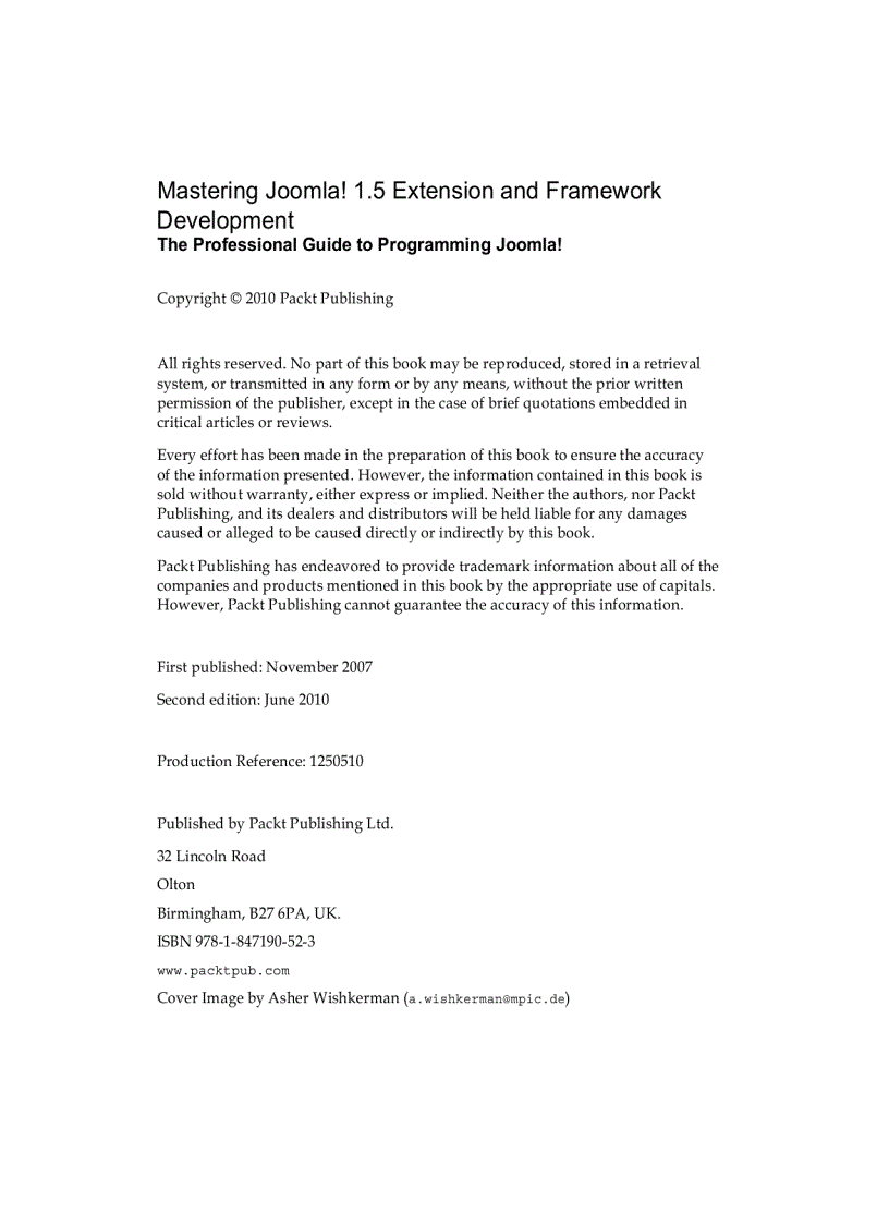 image for page Mastering Joomla 1 5 Extension and Framework Development