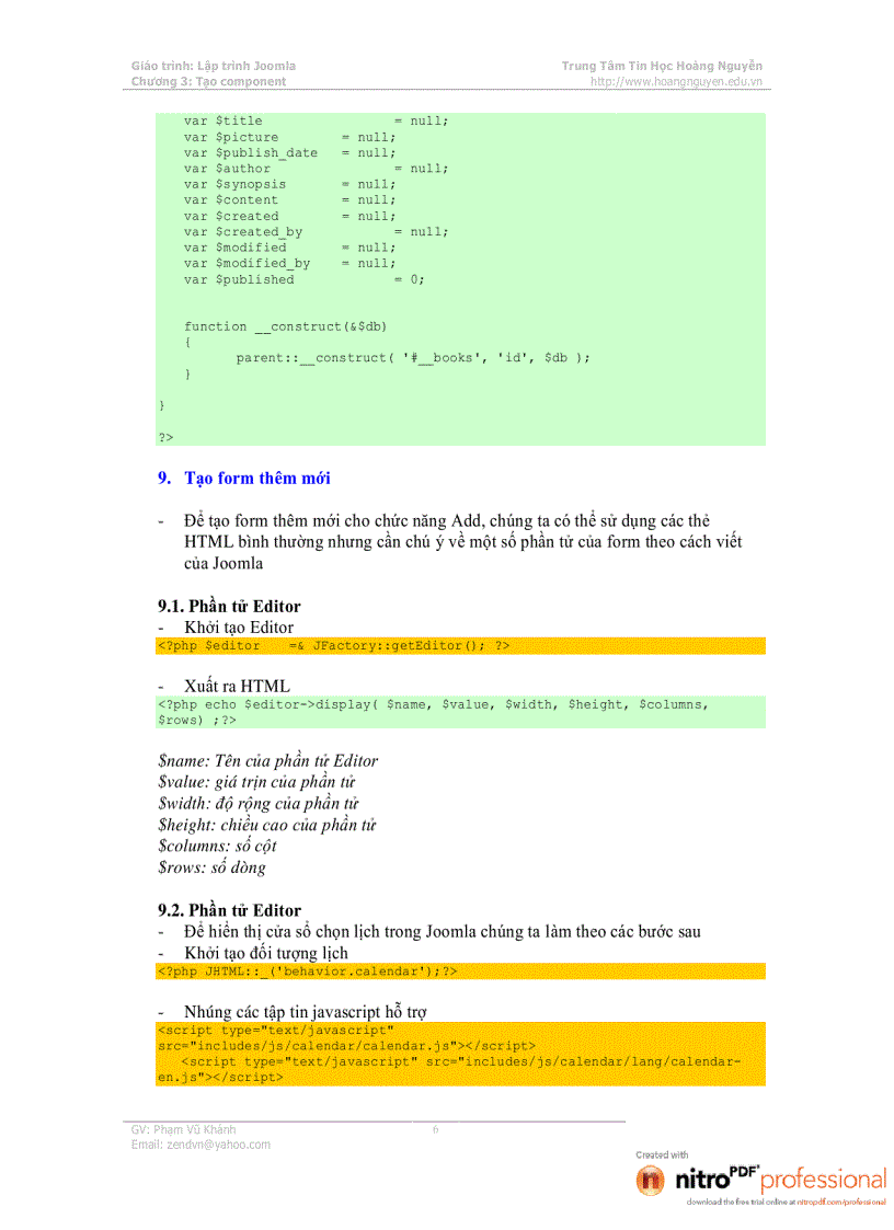image for page Giáo trình lập trình Joomla Hướng dẫn tạo Component
