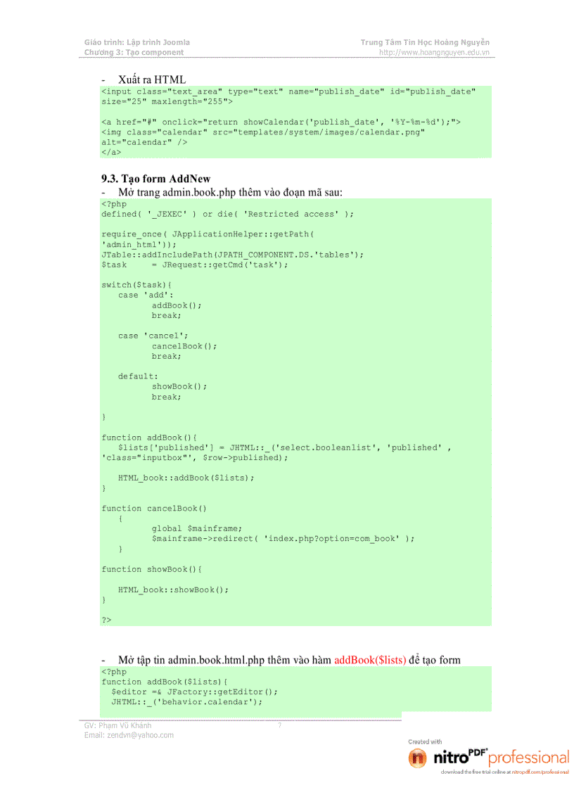 image for page Giáo trình lập trình Joomla Hướng dẫn tạo Component