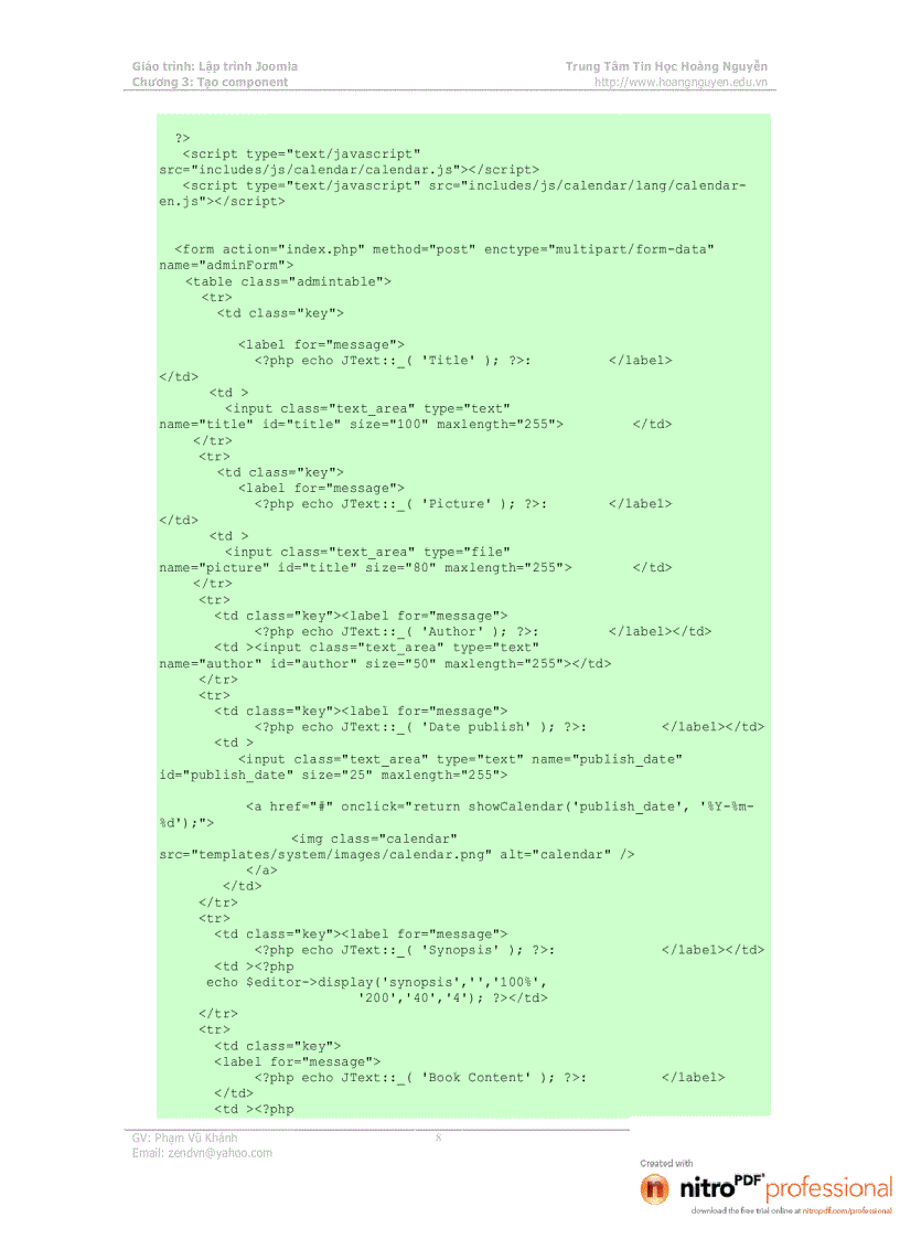 image for page Giáo trình lập trình Joomla Hướng dẫn tạo Component