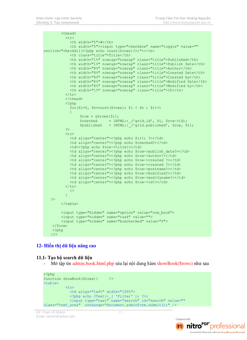 image for page Giáo trình lập trình Joomla Hướng dẫn tạo Component