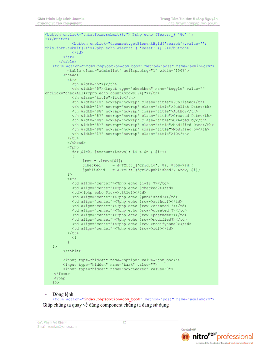 image for page Giáo trình lập trình Joomla Hướng dẫn tạo Component