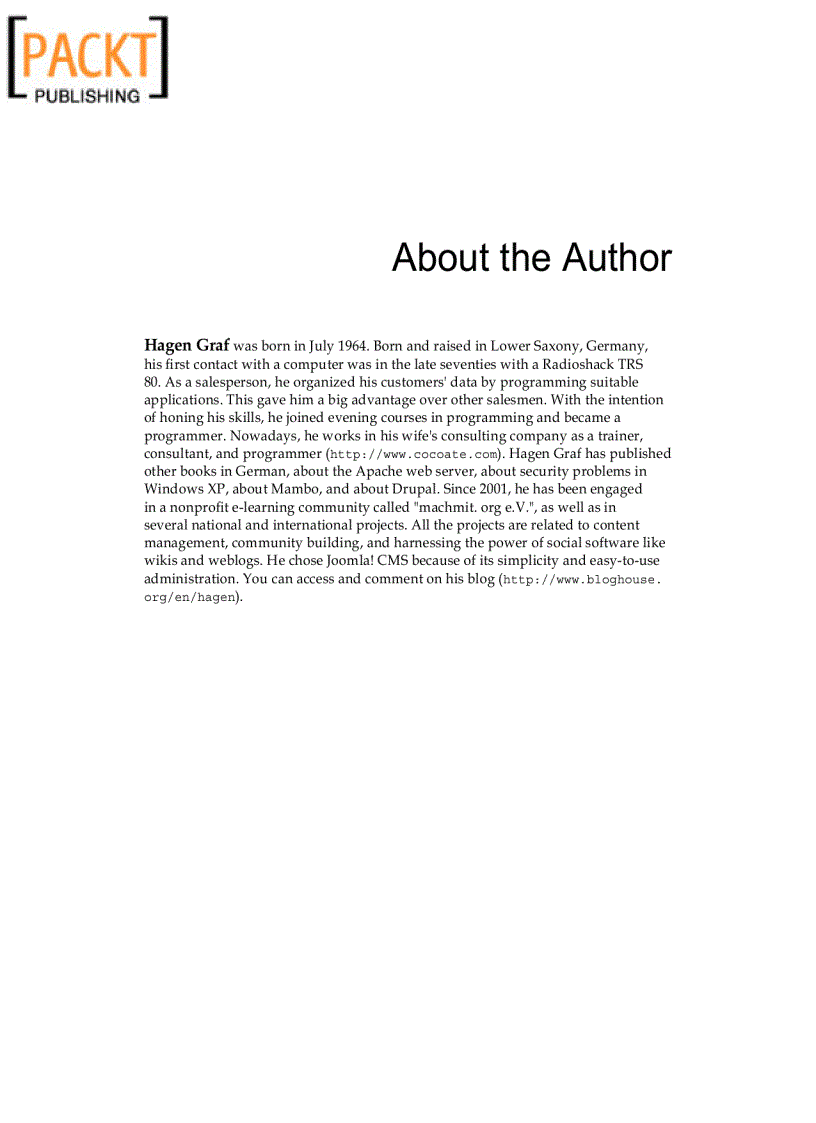 image for page Building website with Joomla 1 5 Author Hagen Graf