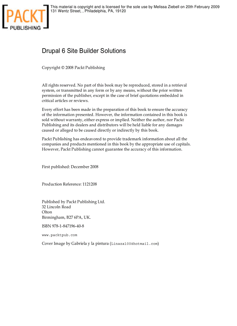 image for page Drupal 6 Site Builder Solutions Mark Noble