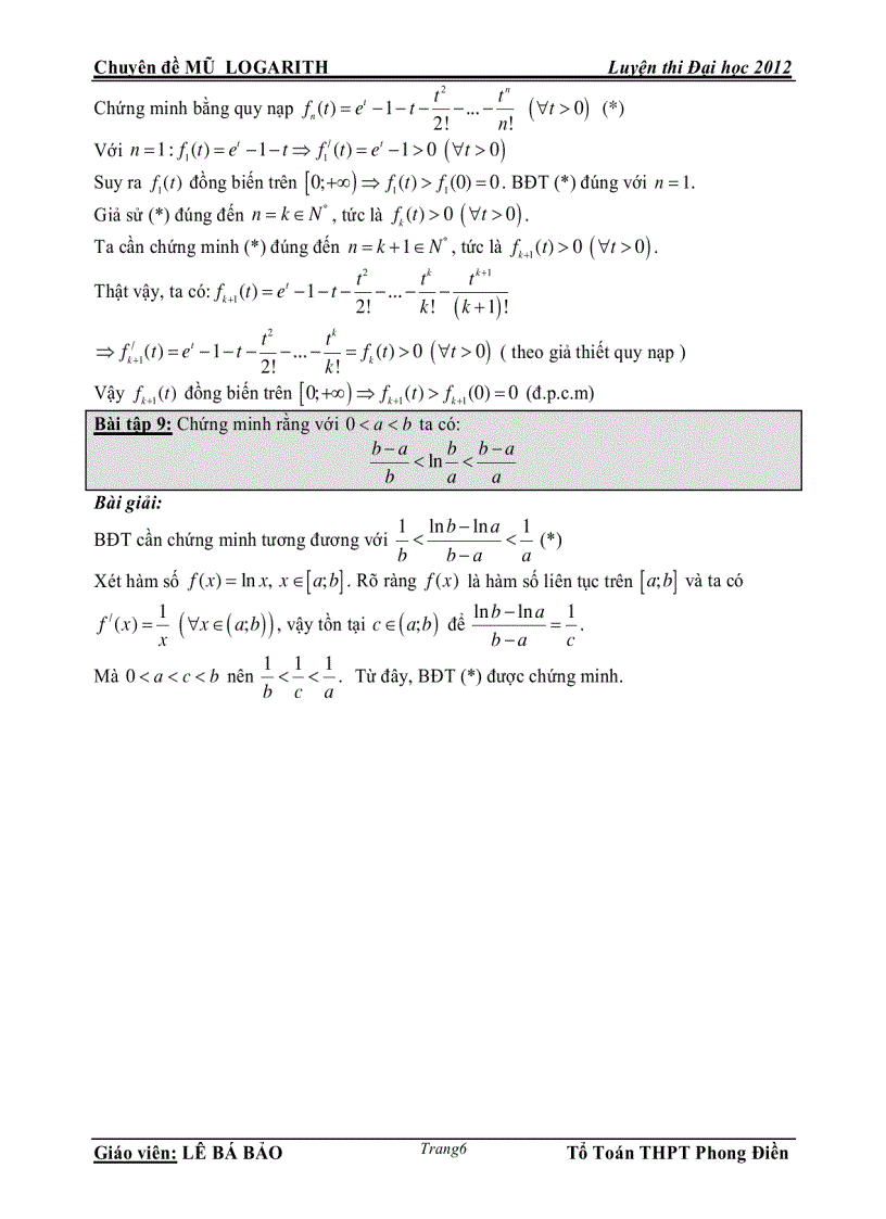 image for page Chuyên đề MŨ LOGARITH Luyện thi Đại học 2012 Dạng toán CHỨNG MINH BẤT ĐẲNG THỨC MŨ LOGARITH