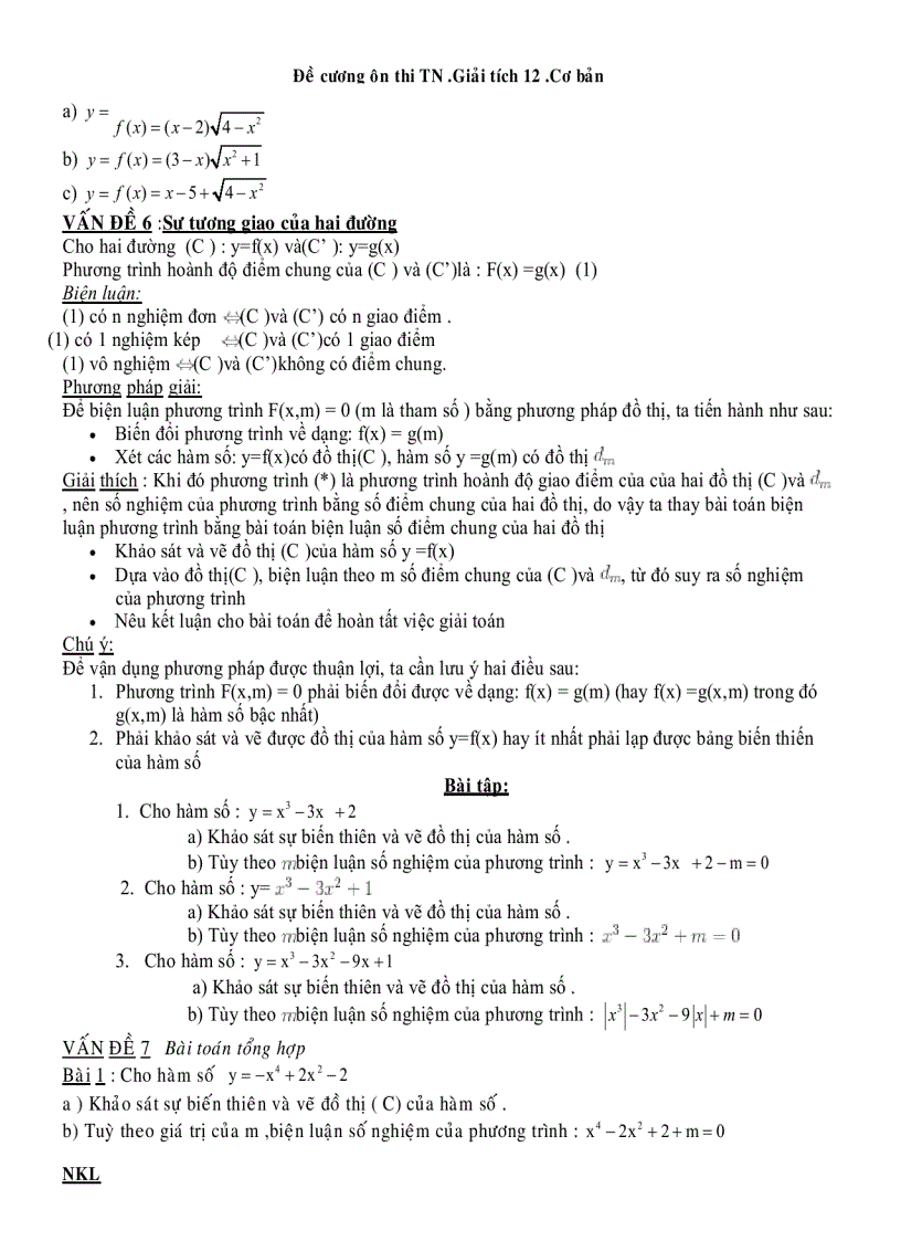 image for page Đề cương ôn thi TN Giải tích 12 Cơ bản TÀI LIỆU HƯỚNG DẪN ÔN THI TỐT NGHIỆP GIẢI TÍCH