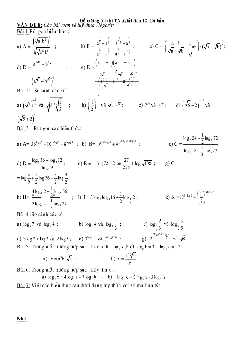 image for page Đề cương ôn thi TN Giải tích 12 Cơ bản TÀI LIỆU HƯỚNG DẪN ÔN THI TỐT NGHIỆP GIẢI TÍCH