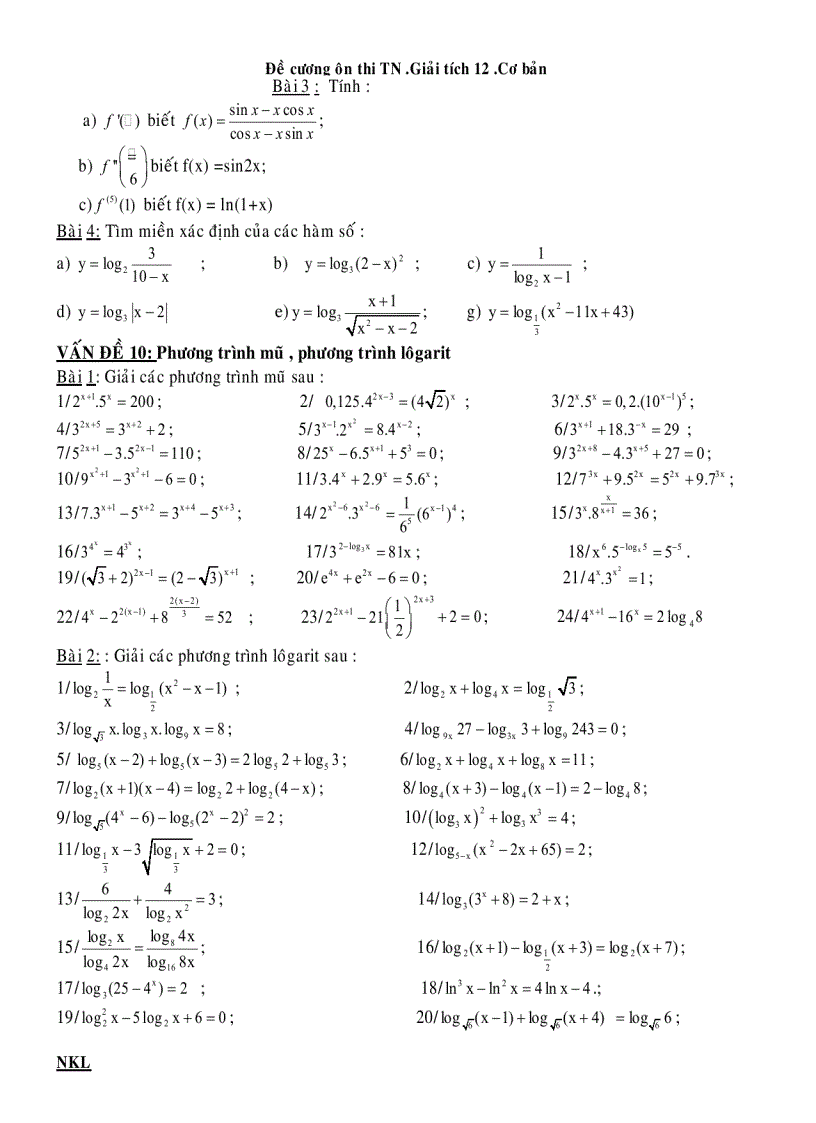 image for page Đề cương ôn thi TN Giải tích 12 Cơ bản TÀI LIỆU HƯỚNG DẪN ÔN THI TỐT NGHIỆP GIẢI TÍCH