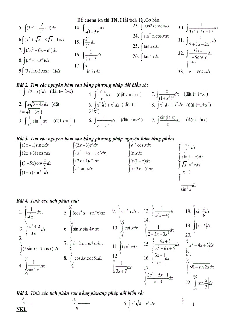 image for page Đề cương ôn thi TN Giải tích 12 Cơ bản TÀI LIỆU HƯỚNG DẪN ÔN THI TỐT NGHIỆP GIẢI TÍCH