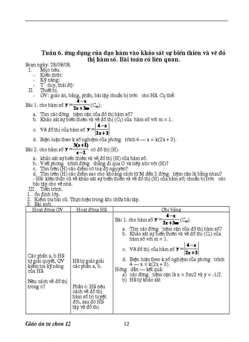 image for page Giáo án tự chọn môn toán lớp 12