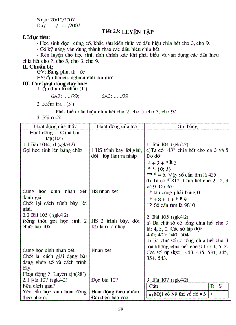 image for page Giáo án Số học 6 học kì I