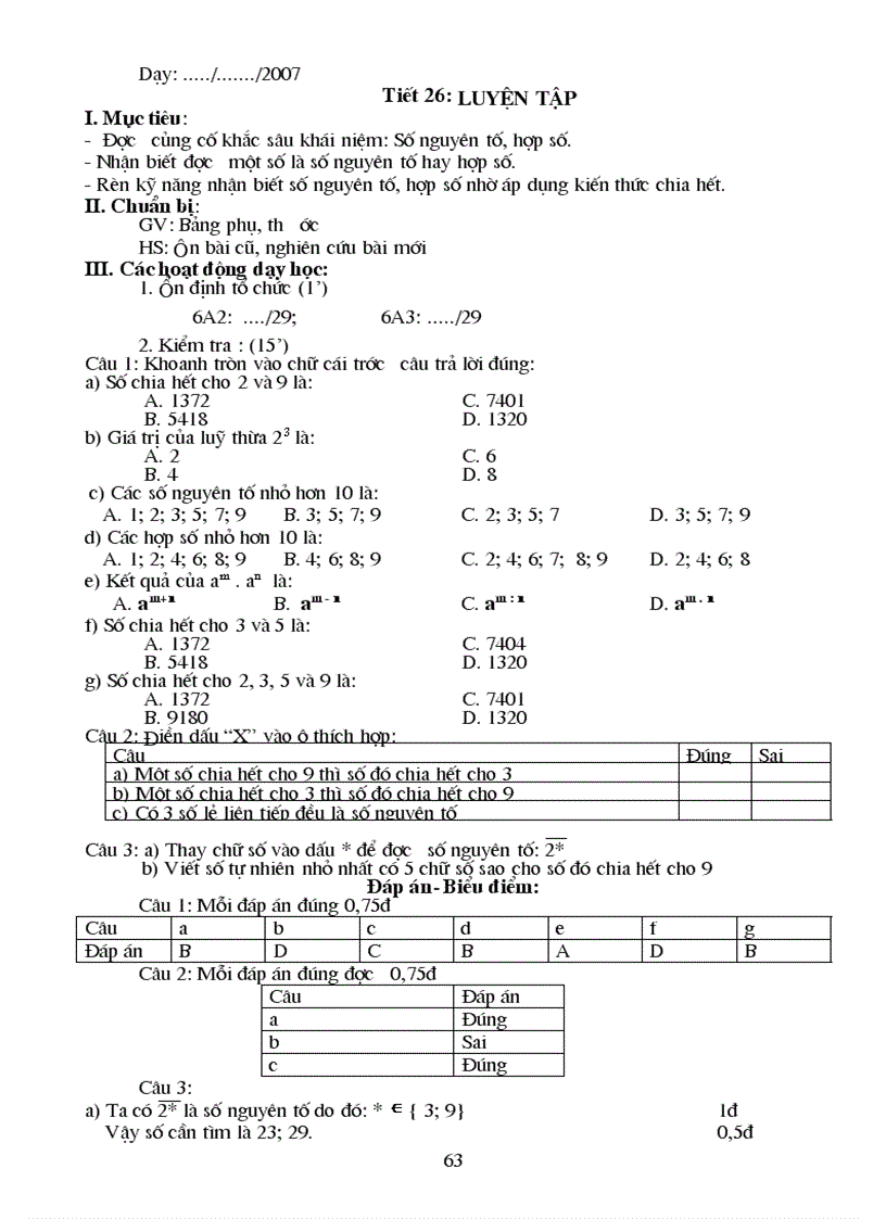 image for page Giáo án Số học 6 học kì I