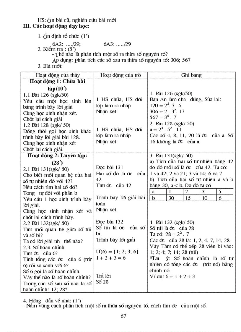 image for page Giáo án Số học 6 học kì I
