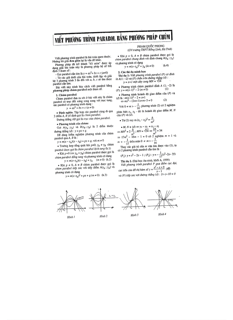 image for page Viết phương trình parabol bằng phương pháp chùm