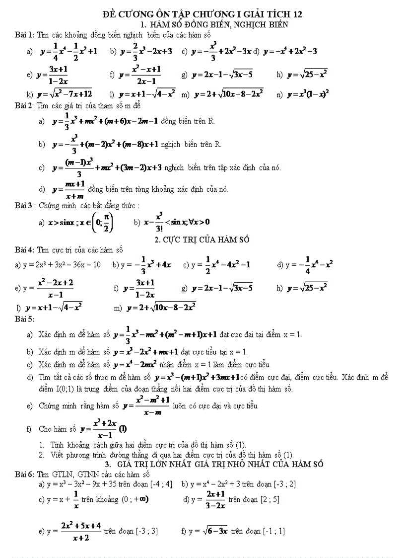 image for page Đề cương ôn tập chương i giải tích 12 1 Hàm số đồng biến nghịch biến