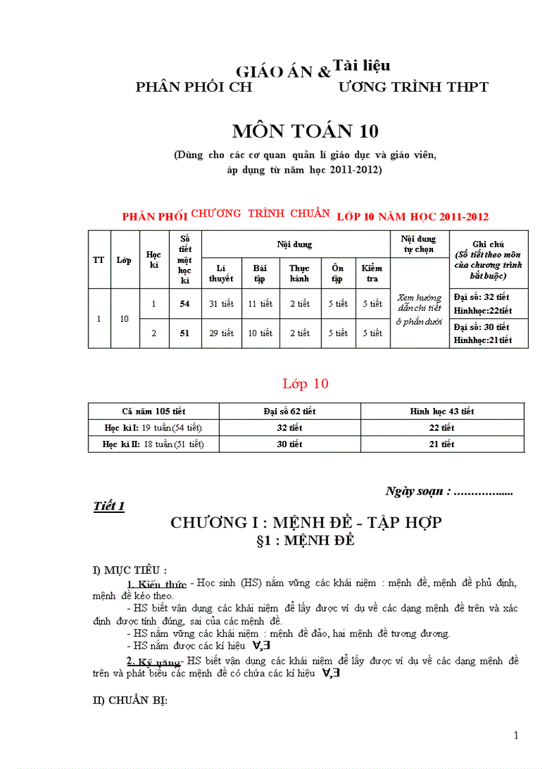 image for page Tài liệu PHÂN PHỐI CHƯƠNG TRÌNH THPT MÔN TOÁN