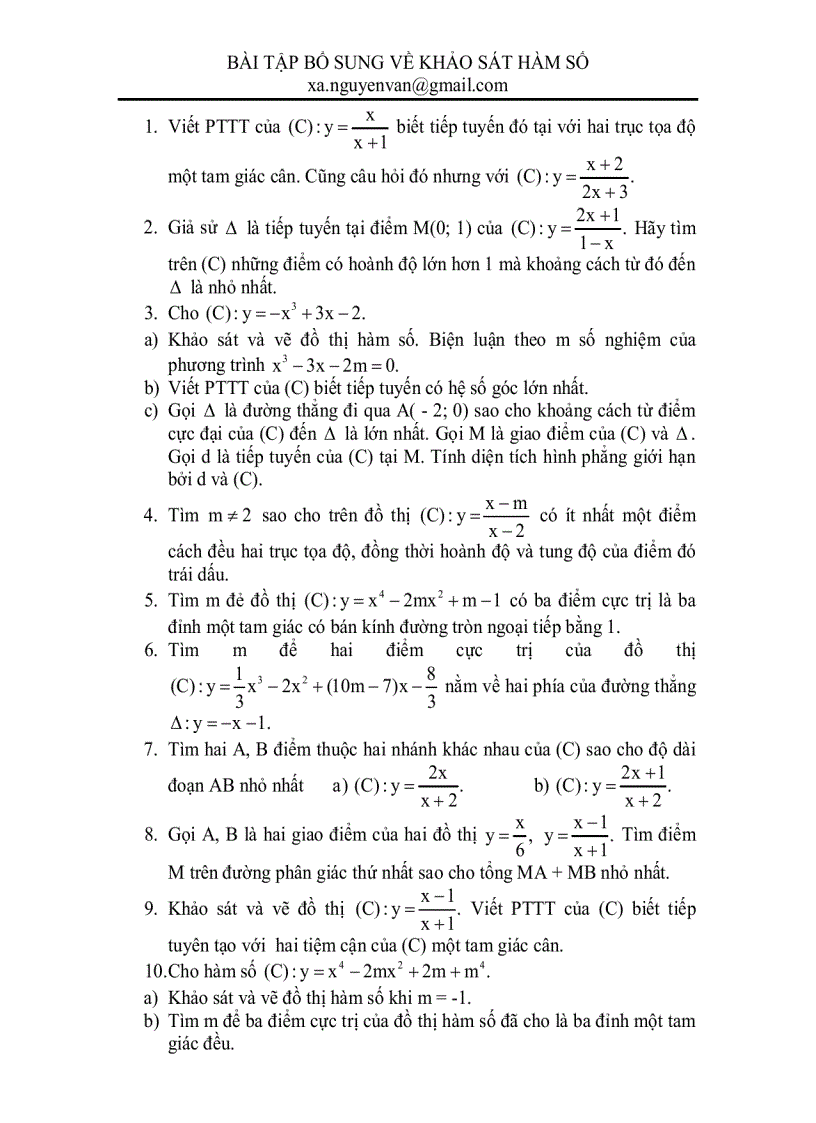 image for page Bài tập bổ sung về khảo sát hàm số