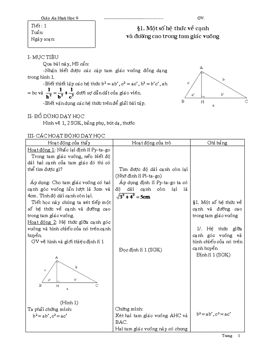 image for page Giáo án Hình học 9 học kỳ I