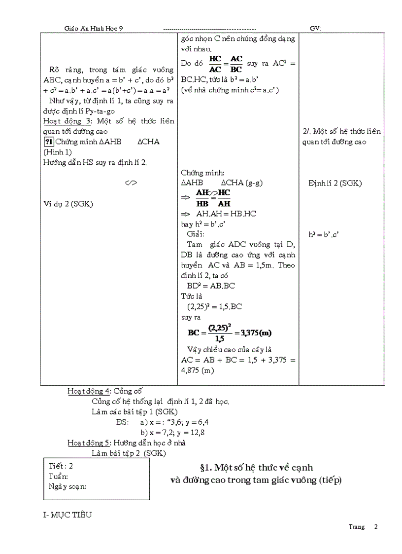 image for page Giáo án Hình học 9 học kỳ I