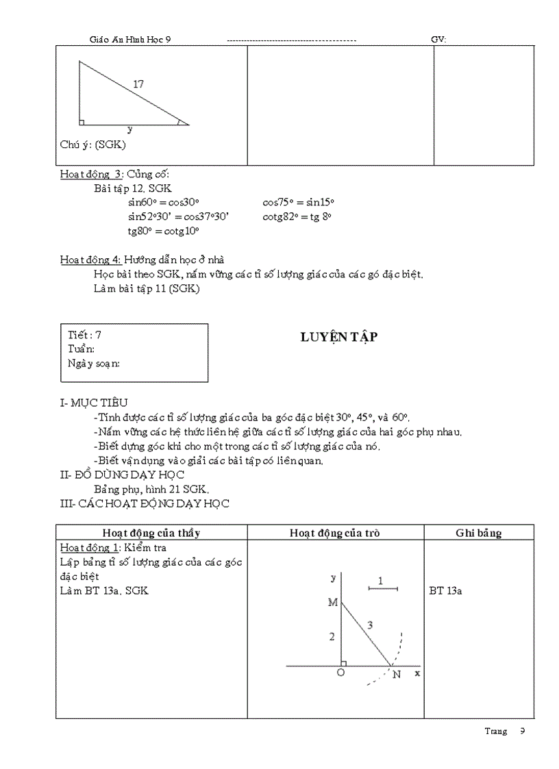 image for page Giáo án Hình học 9 học kỳ I