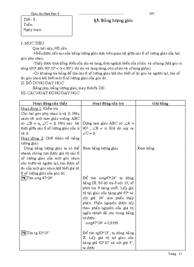 image for page Giáo án Hình học 9 học kỳ I